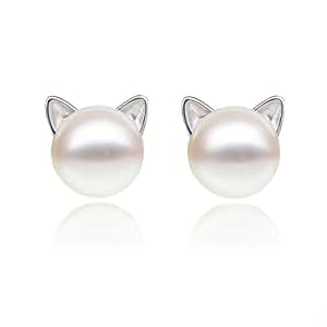 earrings cat pearl sterling silver stud leaf ear studs cultured freshwater gold jewelry ctw halo moissanite 14k brilliant forever engagement