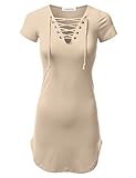 JJ Perfection Women's Short Sleeve Eyelet Lace Up Short Dress