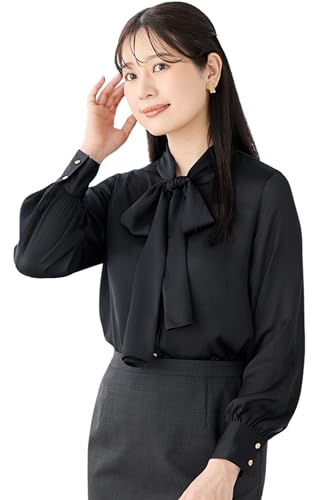 [アオキ] ブラウス 長袖 【神ラクトップス】 きれいめデザイン 洗える 通勤 オフィス トップス レディース 黒 M