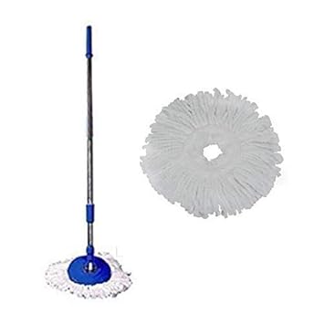 Rapidora. Microfiber Mop Head and Stick with 360 degree Rotate S.S Rod with Plate (Small 55.5 x 19.5 x 3.3 cm, Multicolour)