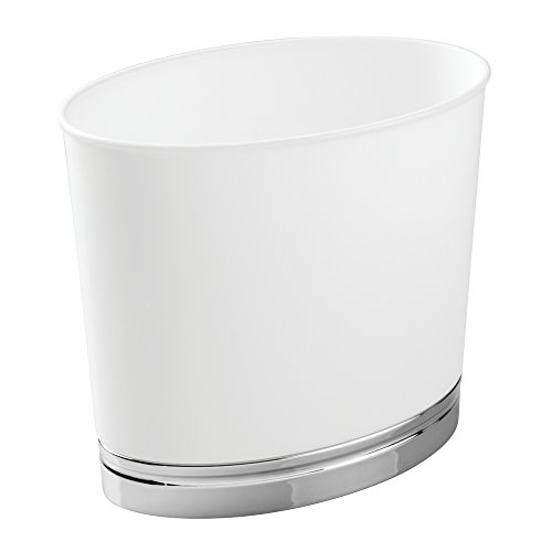 InterDesign York Oval Wastebasket Trash Can for Bathroom, Kitchen, Office - White/Chrome