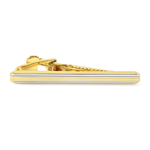 MENDEPOT Classic Bi-tone Plated Tie Clip In Box Gold Tone With Silver Rim Tie Clip