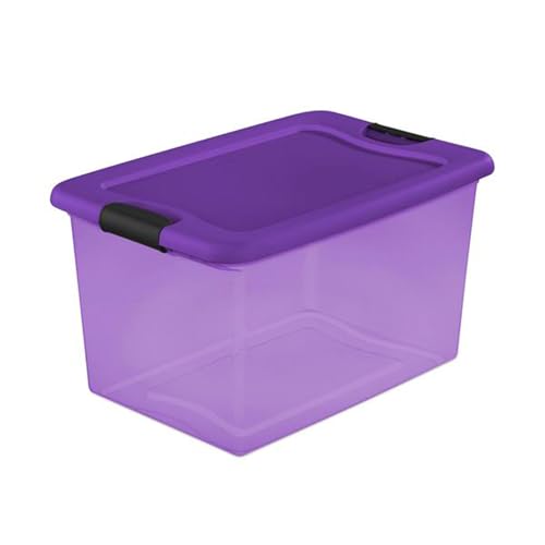 Sterilite 64 Qt Latching Storage Box Stackable Bin with Latch Lid, Plastic Container to Organize Halloween Decor, Purple Tint with Purple Lid, 18-Pack at Amazon