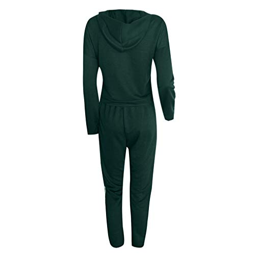 Fainosmny Women Sweatsuit Stripe Tracksuit Sport Suit Set Sports Hooides Soft Elastic Tops+Long Pants Set Green - Thumbnail 3