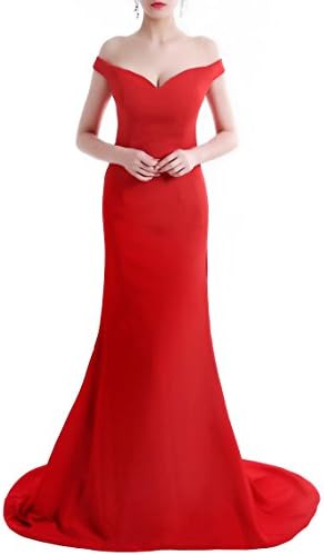 Wemarry Off the Shoulder Mermaid Evening Dress Long for Women Formal Gown Red Size 4