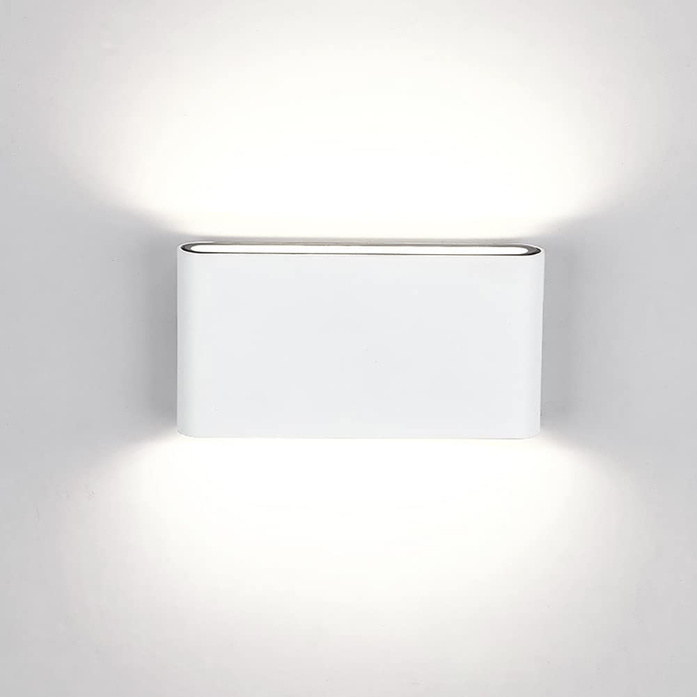LEDBAY 12W LED Outdoor Wall Lamp Waterproof Aluminum Wall Lights Porch Garden Corridor Wall Sconce Indoor Wall Light Cold White 6000K (White Shell Cold White)