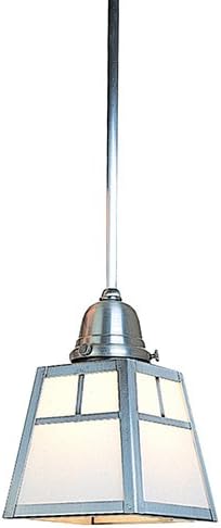 Arroyo Craftsman ASH-1TWO-BZ A-Line Shade One Light Stem Mount Pendant with T-Bar Overlay, Bronze Metal Finish, White Opalescent Glass