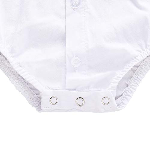 ROMPERINBOX Infant Baby Boys Dress Shirt Bodysuit Formal Short Long Sleeve Rompers for Wedding Party (White Short Sleeve, 12-18 Months)