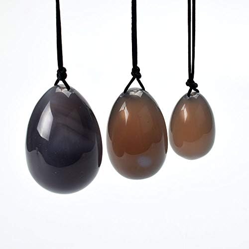 RSkull Drilled Agate Jade Eggs, 3 Pcs Set with 3 Sizes for Strengthening Pelvic Floor Muscles, Massage & Healing Kegel Exercisers Personal Collection Decorative Pendant (Agate)