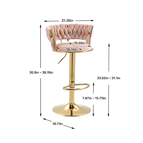 Kakotito 360° Velvet Swivel Bar Stools with Low Back & Footrest