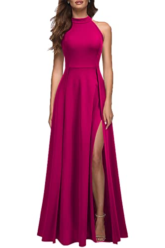 MUSHARE Women's Halter Neck Sexy Split Cocktail Party Maxi Long Formal Dress