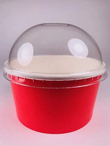 ICE Cream Paper Cups with Dome 6 OZ (100 PCS, RED)