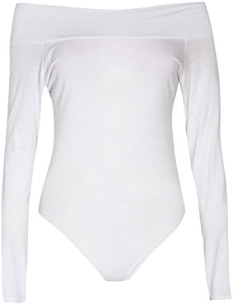 Womens Plus Size Long Sleeves Off Shoulder Plain Viscose Jersey Bodysuit
