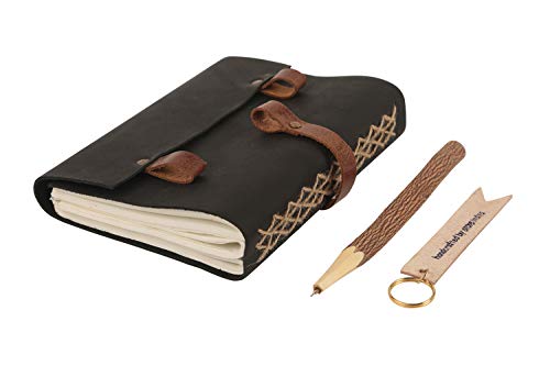 Journal Leather Bound Notebook with Hand Stitched Unlined Eco Friendly Pages for Men Women 7 x 5 inches - Travel Diary Notebooks Daily Notepad for Art Sketchbook