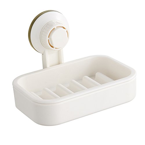 BLISSPORTE Suction Soap Dish Shower,Powerful Vacuum Suction Cup Soap Holder Bathroom Accessories Kitchen Counter Sink Tub Bar Soap Sponge Holder, ABS, White