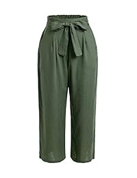 Temporada 4 Pantalones capri de cintura alta con cinturón, sueltos, largos, para dama