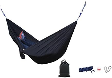 Woworld Double Hammock for Camping-2 Person&amp;SingleHammock-Top Rated Best Quality Gear For The Outdoors Backpacking Survival or Travel-Portable Lightweight Parachute Nylon Black