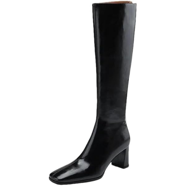 DESIGN Clarity Peep Toe Slouch Knee Boots In Black 5 thumbnail image