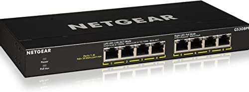 NETGEAR 8-Port Gigabit Ethernet Unmanaged Essentials PoE+ Switch (GS308PP): mit 8 x PoE+ bei 83 W, Desktop- oder Wandbefestigung