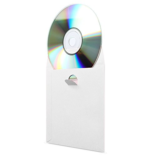 Flexzion CD DVD Paper Sleeves 100 Pack Standard Envelope Cases Display Storage Holder Organizer Premium with Clear Window Cut Out and Flap for Music Movie Video Game Disc in White - Thumbnail 2