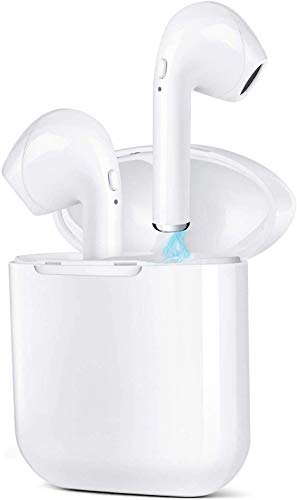 Bluetooth Earbuds, Wireless Earphones in-Ear Built-in HD Mic Hi-Fi Stereo Sound Noise Canceling IPX5 Waterproof Sports Headphones with 600mAh Portable Charging Case White