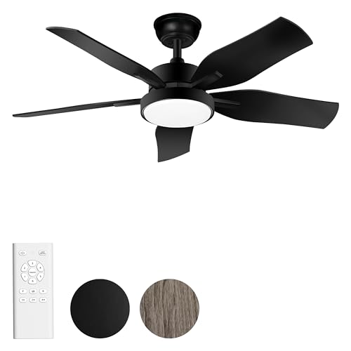 Ohniyou Ventilador de techo de 42 pulgadas con luz y mando a distancia, 6 velocidades, luz LED regulable, motor DC silencioso, ventilador de techo de gran caudal de aire para patio dormitorio cocina