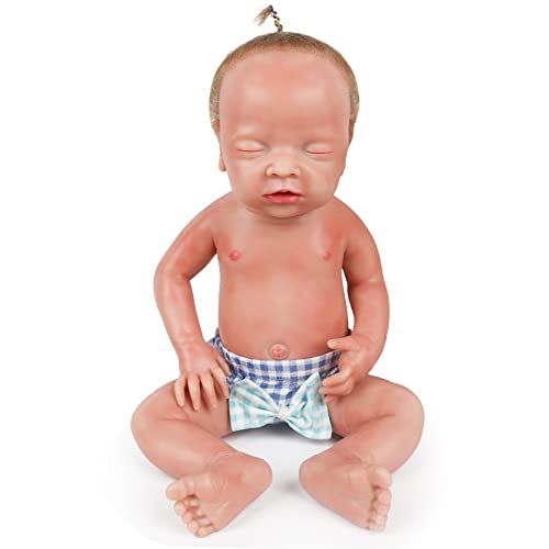 Vollence 18 inch Sleeping Full Silicone Baby Dolls with Rooted Hair, Not Vinyl Dolls, Eye Closed