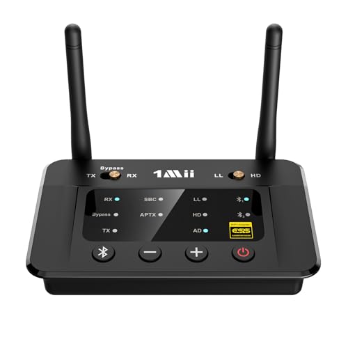 1Mii B03Pro Receptor Bluetooth HiFi, Transmisor Bluetooth 5.3 TV Adaptador Audio con Audiophile ESS DAC & aptX HD / Baja Latencia, Largo Alcance, Salida Entrada Óptica RCA AUX 3.5mm para Estéreo