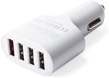 Fast car charger with Intelligent recognition 4 in1 USB Car Cigarette Lighter Plug Power Adapter Charger for Iphone / Ipad / Samsung Smartphone (4in1(5V-2.4A)(9V-2A)-White)