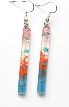 Hand Crafted Artisan Fused Art Glass Earrings - Dangling Earrings Glass with sterling silver hoooks.