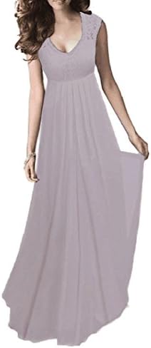 REMASIKO Women's Vintage Lace V Neck Sleeveless Maxi Bridesmaid Evening Dress