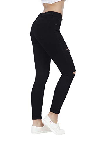 Women's Hight Waisted Butt Lift Stretch Ripped Skinny Jeans Distressed Denim Pants (US 8, Black 16)