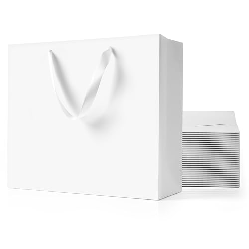 MOXARYSU White Gift Bags With Handles: 12.5x4.5x11 Inch 30pcs Large Paper Gags Bulk For Birthday Wedding Party Shopping