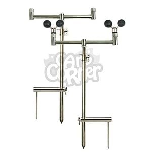 Ensemble De Luxe De Matériel Pour La Pêche à La Carpe En Acier Inoxydable ; 2 X Cannes à Pêche, 2 X Barres D’alarme Et 2 X Stabilisateurs Avec 2 X Repose-cannes à Boules