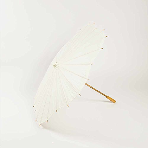 Quasimoon PaperLanternStore.com 32" Beige/Ivory Paper Parasol Umbrella, Scallop Shaped
