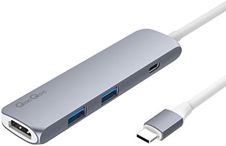 Type-C Multi-Port Hub Adapter, USB-C Hub with Power Delivery 2 SuperSpeed USB 3.0 Ports 1 HDMI Port 1 USB-C Input Charging Port with PD Specification for MacBook 12-Inch, Aluminum Alloy Build (Gray)