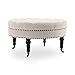 BELLEZE Tufted Beige Linen 33-inch Round Accent Ottoman Foot Stool Large, Beige