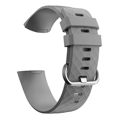 MoreToys Compatible Fitbit Charge 3 Band, Silicone Replacement Accessory Sport Wristband Watch Strap Bracelet Fitbit Charge 3 Fitness Tracker (Gray)