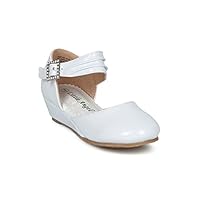 Alrisco Girls Round Toe Ankle Strap Dorsay Ankle Strap Low Wedge HH17 - White Patent (Size: Toddler 9)