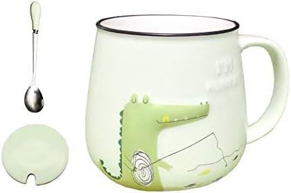 DecoLife Cute Dinosaur Coffee Mug (12 Oz) White Ceramic Mug With Emboss Carto Unon Pattern - Perfect Gift For Birthday And Festivals, Green