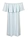 Clothink Women Blue Denim Cotton Off Shoulder Ruffle Plain Shift Dress S