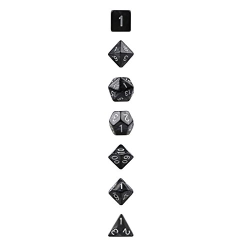 EVERMARKET Polyhedral Dice,1 Dice set (7 pcs) for Dungeons and Dragons DND RPG MTG D20 D12 D10(00-90 and 0-9) D8 D4 Table Games (Black)
