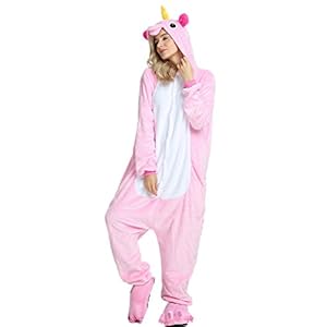 KiKa Monkey Flanela Unicornio Cartoon Animal Novedad Navidad Pijama Cosplay (M, rosado)