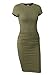 Missufe Women's Ruched Casual Sundress Knee Length Bodycon Sheath Fitted Dress (Army Green, X-Small)