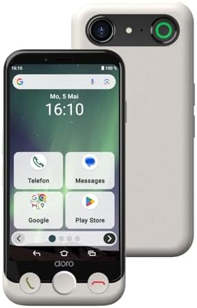 - Aurora A10 Mobiltelefon - Senioren-Smartphone - Einfach zu bedienen - Assistenz-Taste mit GPS-Ortung - Hörgeräte-kompatibel - Inklusive USB-Kabel - Weiß