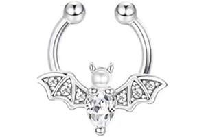 Niaspi Bat Fake Septum Ring for Women Men CZ Non-Piercing Clip On Septum Rings 8mm Hoop Nose Rings Stainless Steel Body Jewelry