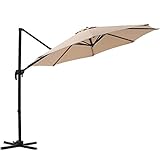 SUPERJARE 10 Ft Offset Hanging Umbrella, Crank Lift & 5 Lock Positions, 360° Rotation, Outdoor Patio Cantilever with Tilt Canopy - Beige