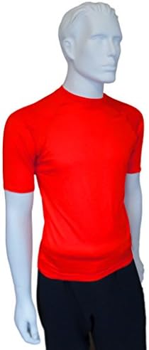 Mens Short Sleeve ( SS ) Snug Fitting Rash Guard, Swimming Shirt, UV Protection 50+ (Red, X-Large )