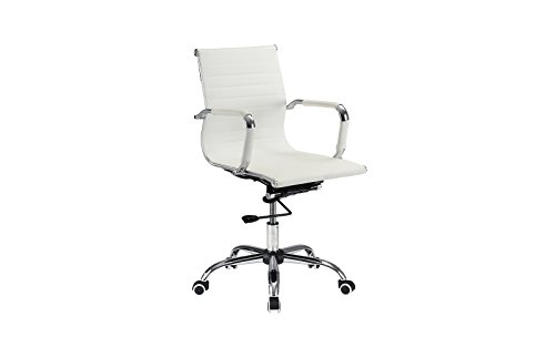 image for Sofamania Modern Ribbed Faux Leather Office Chair, Mid Back Ergonomic 