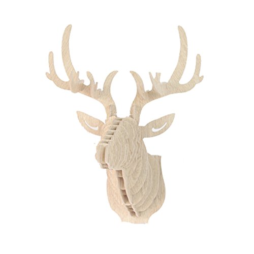 COCODE DIY 3D Wooden Colorful Animal Deer Head Assembly Puzzle Wall Hanging Decor Art Wood Model Kit Toy Home Decoration